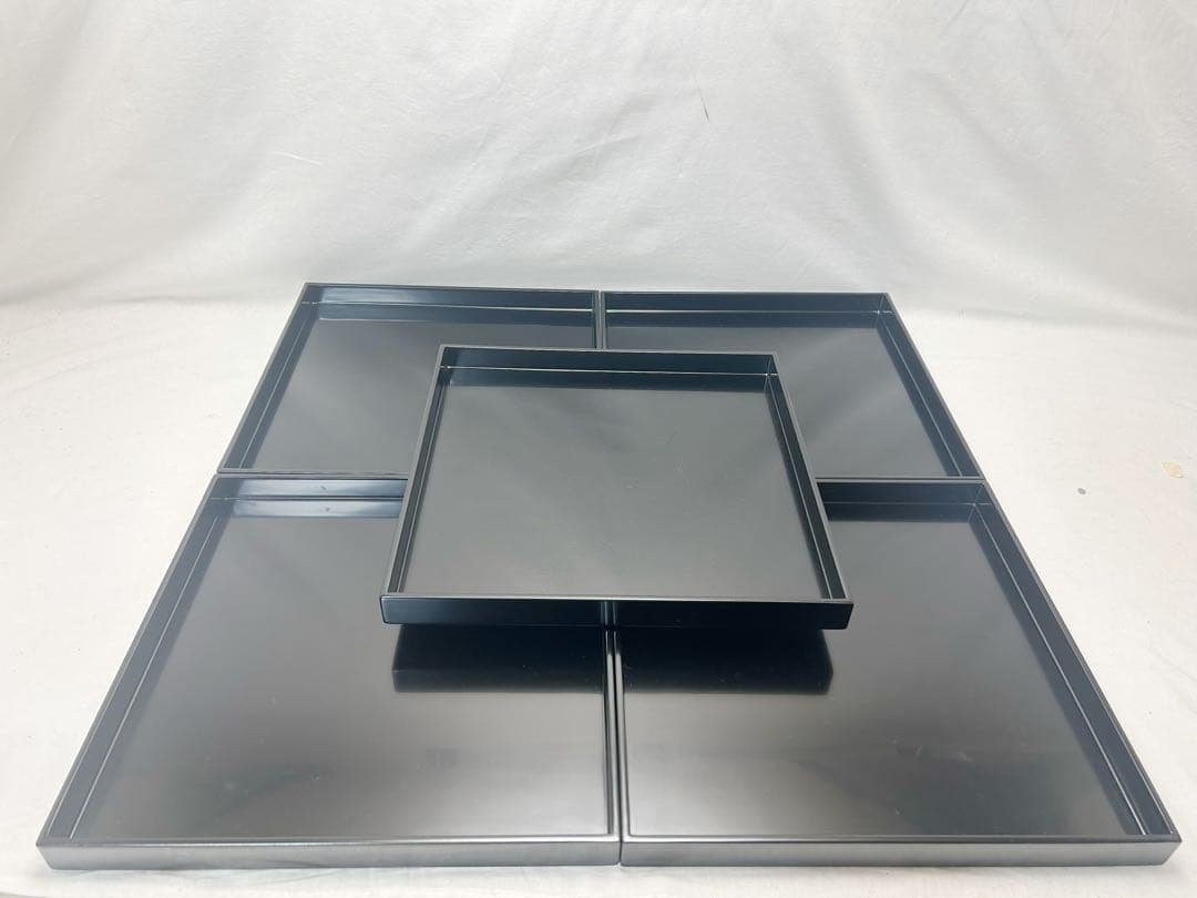 未使用 懐石道具 黒塗 四方膳 会席膳5客 角膳 平膳 元箱