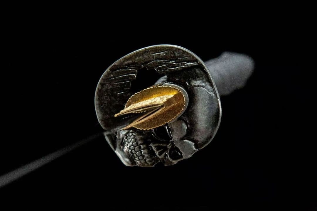 スカル彫刻打刀模造刀1045 炭素鋼グレー調デザイン全長102cm刃厚0.7cm