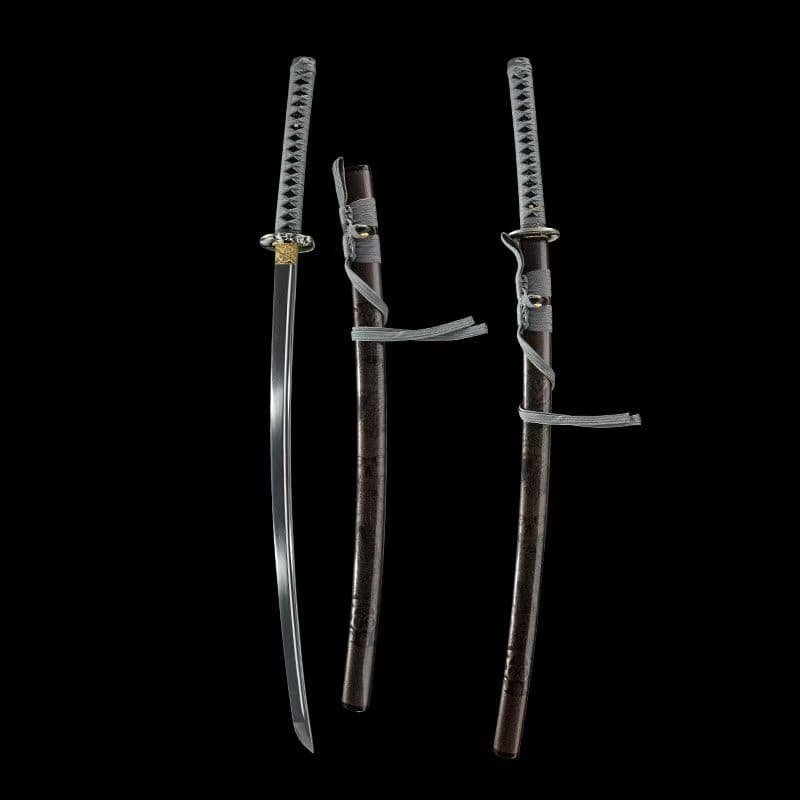 スカル彫刻打刀模造刀1045 炭素鋼グレー調デザイン全長102cm刃厚0.7cm