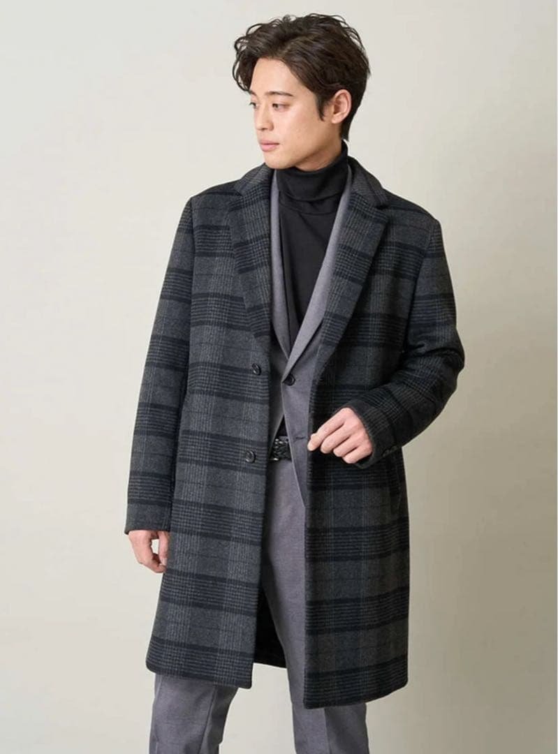 a.v.v（アー・ヴェ・ヴェ） ウールライトビーバーチェック柄チェスターコート