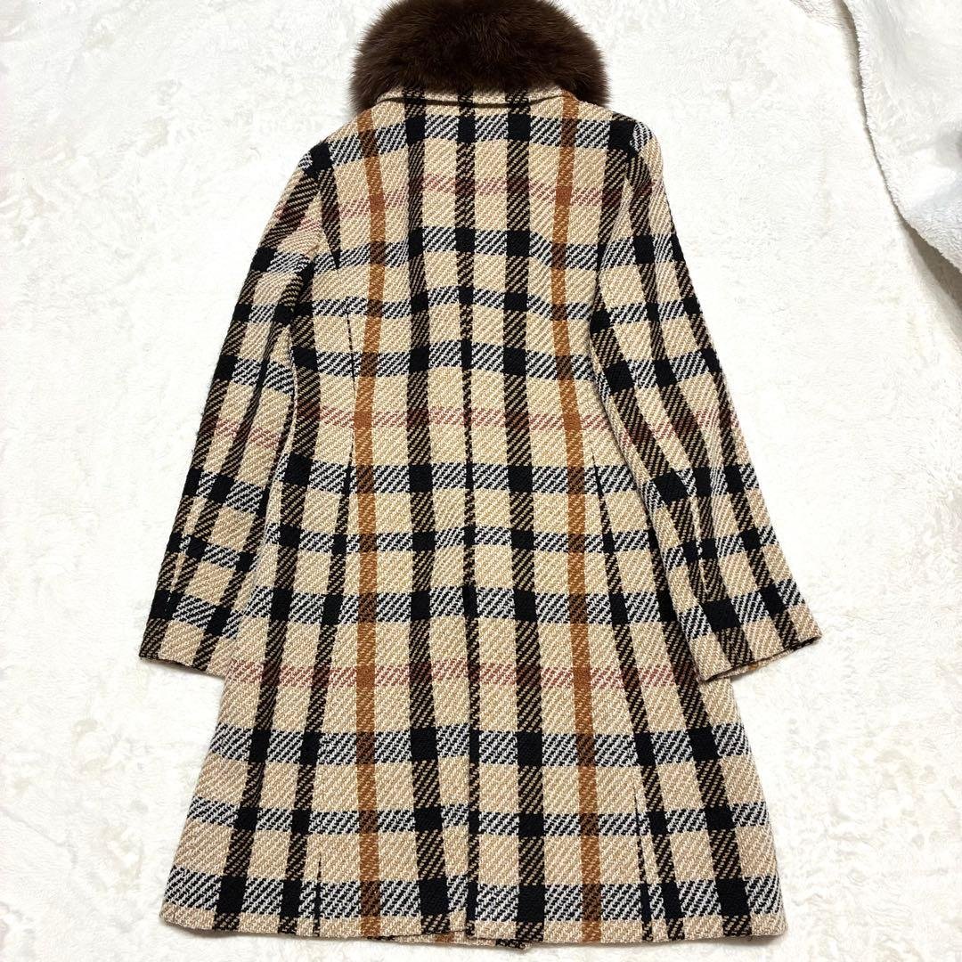 DAKS ダックス ロングコート チェック ファー付　38サイズ
