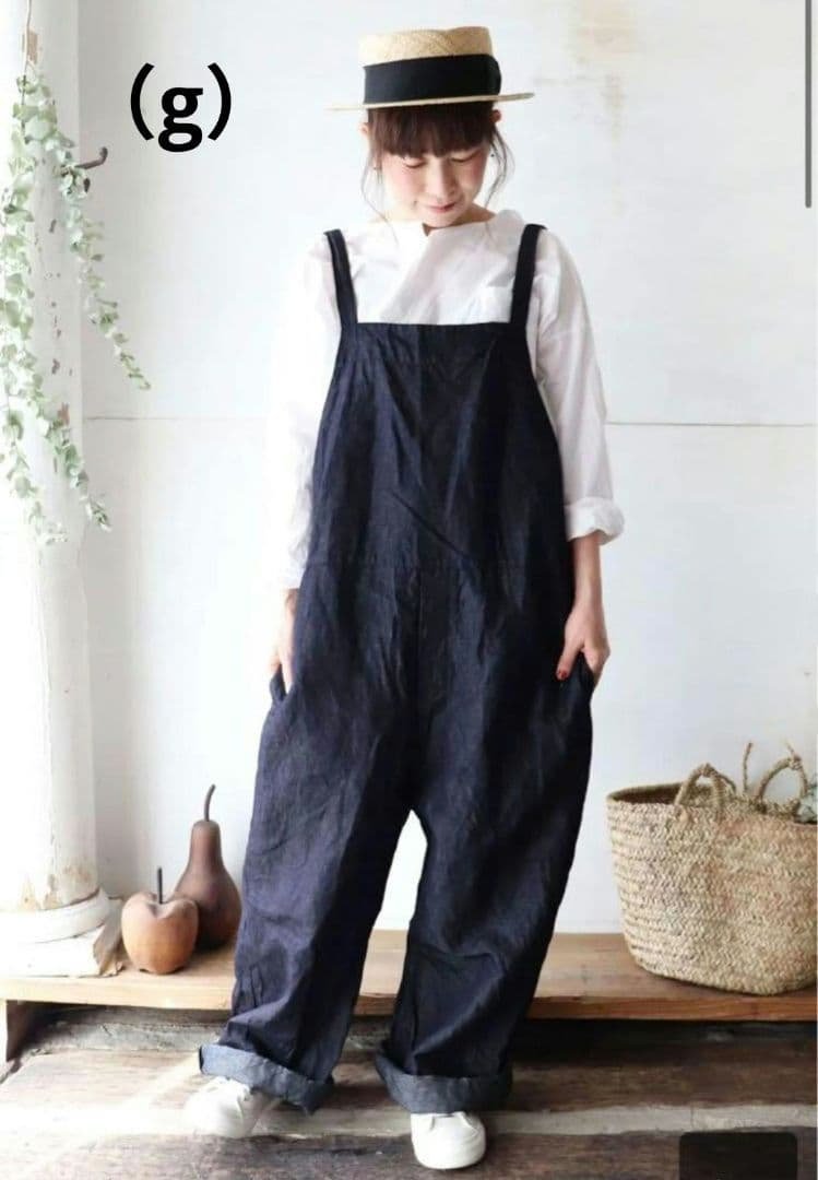（ｇ）グラム　コットンリネン　ライトデニムサロペット　インディゴ