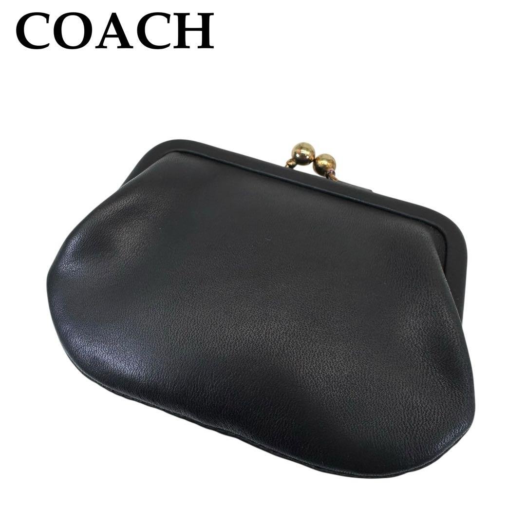 極美品 COACH コーチ がま口財布 小銭入れ ウォレット レザー 黒