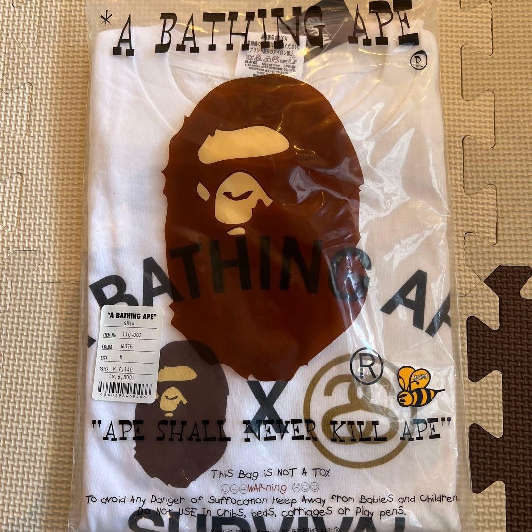 A BATHING APE ×stussyホワイト Tシャツ M