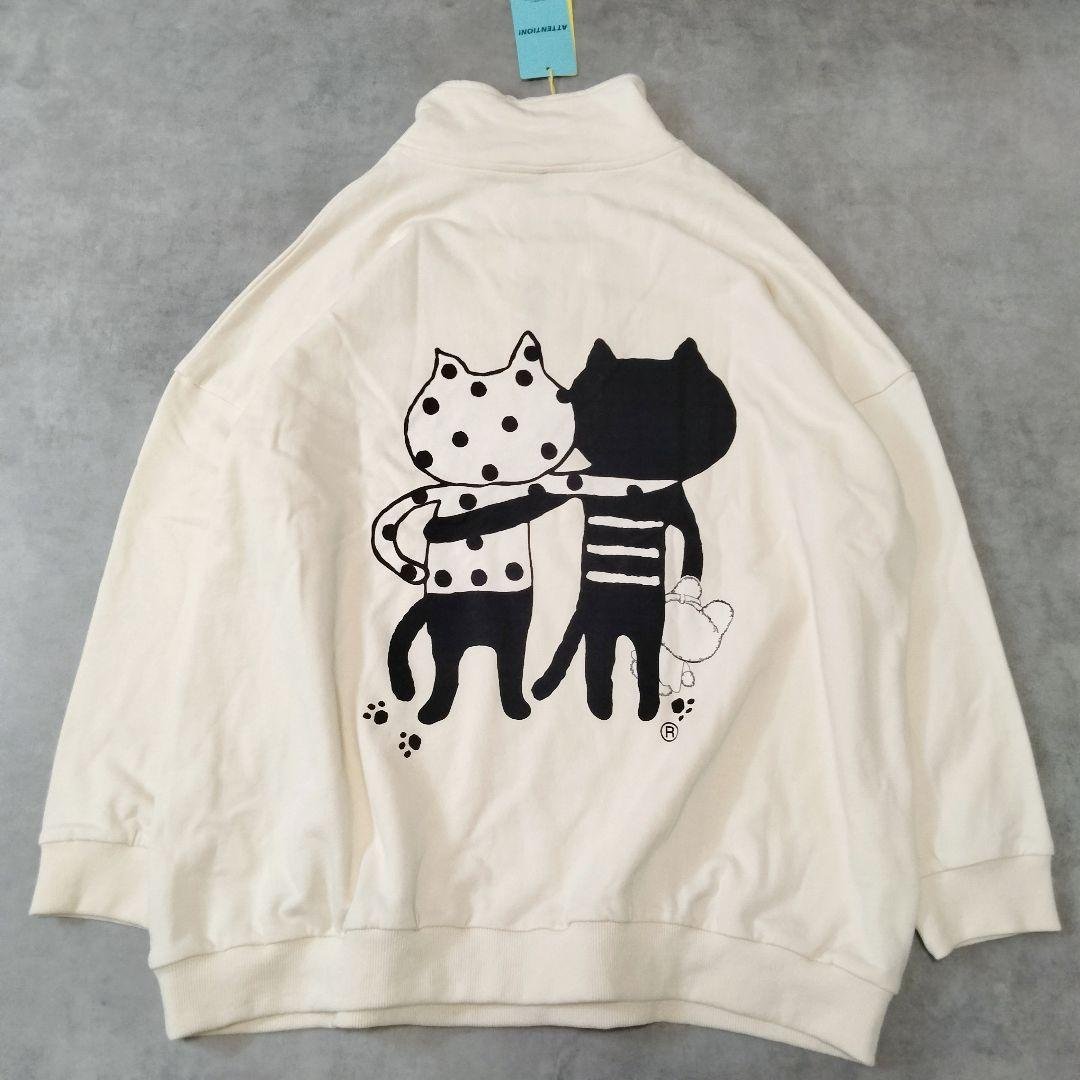 新品　Pebbly/ペブリー　キャッツフレンズジップスウェット　ラインストーン