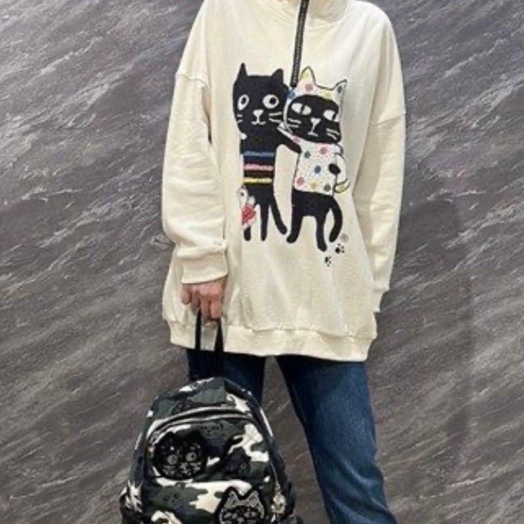 新品　Pebbly/ペブリー　キャッツフレンズジップスウェット　ラインストーン