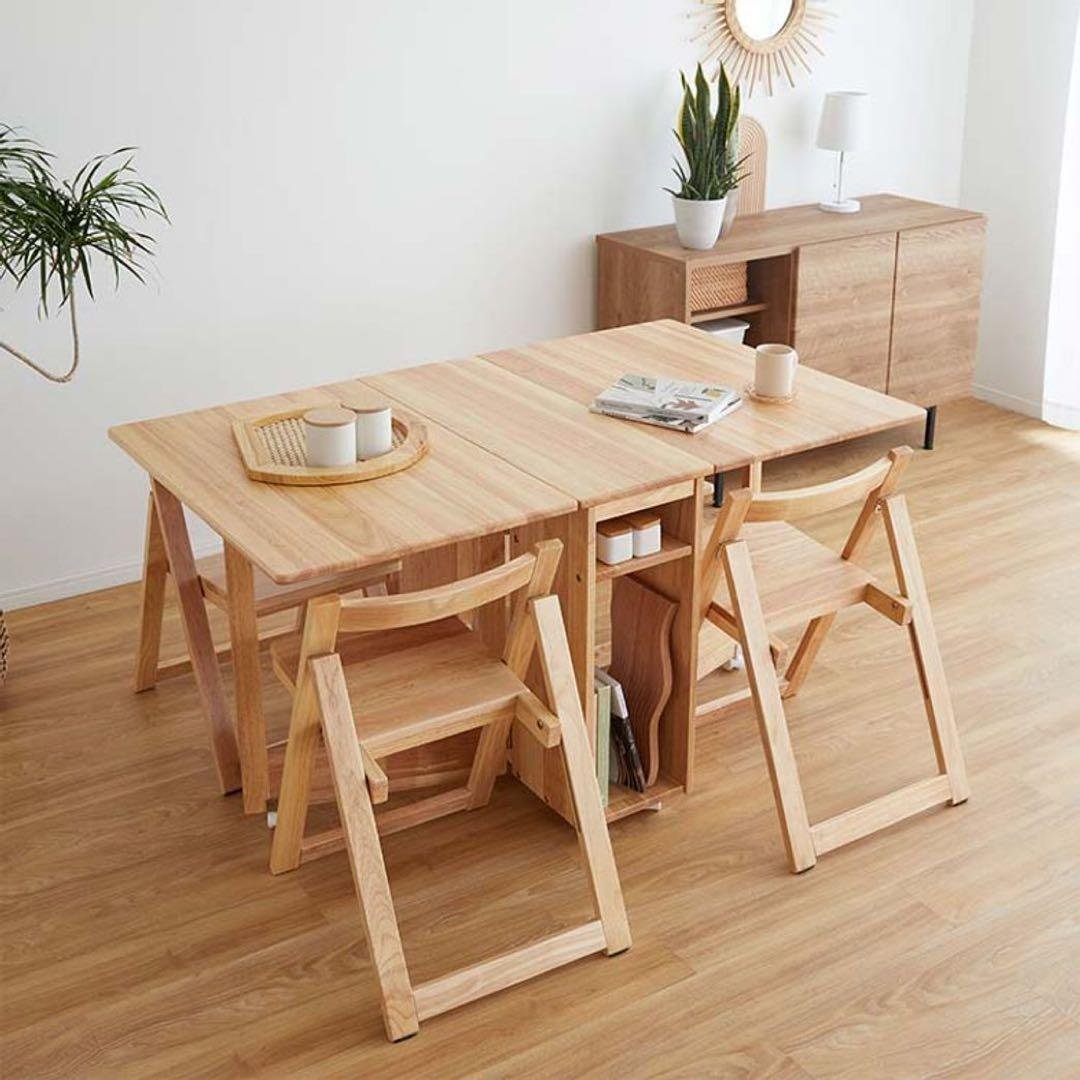 ロウヤ バタフライテーブル 折りたたみダイニングテーブルセット ナチュラル