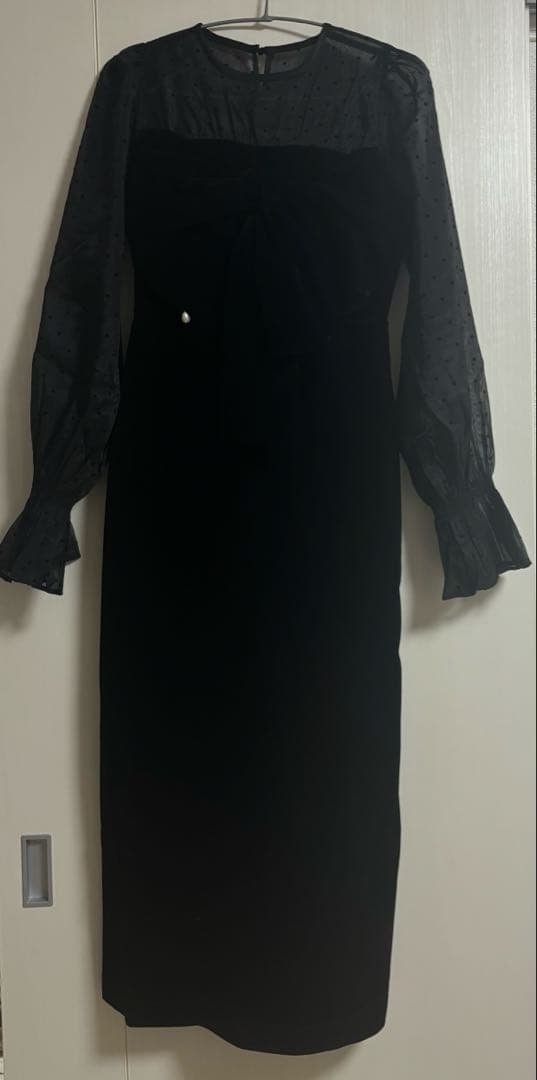 chico 配色シアーリボンベロアワンピース/オケージョン