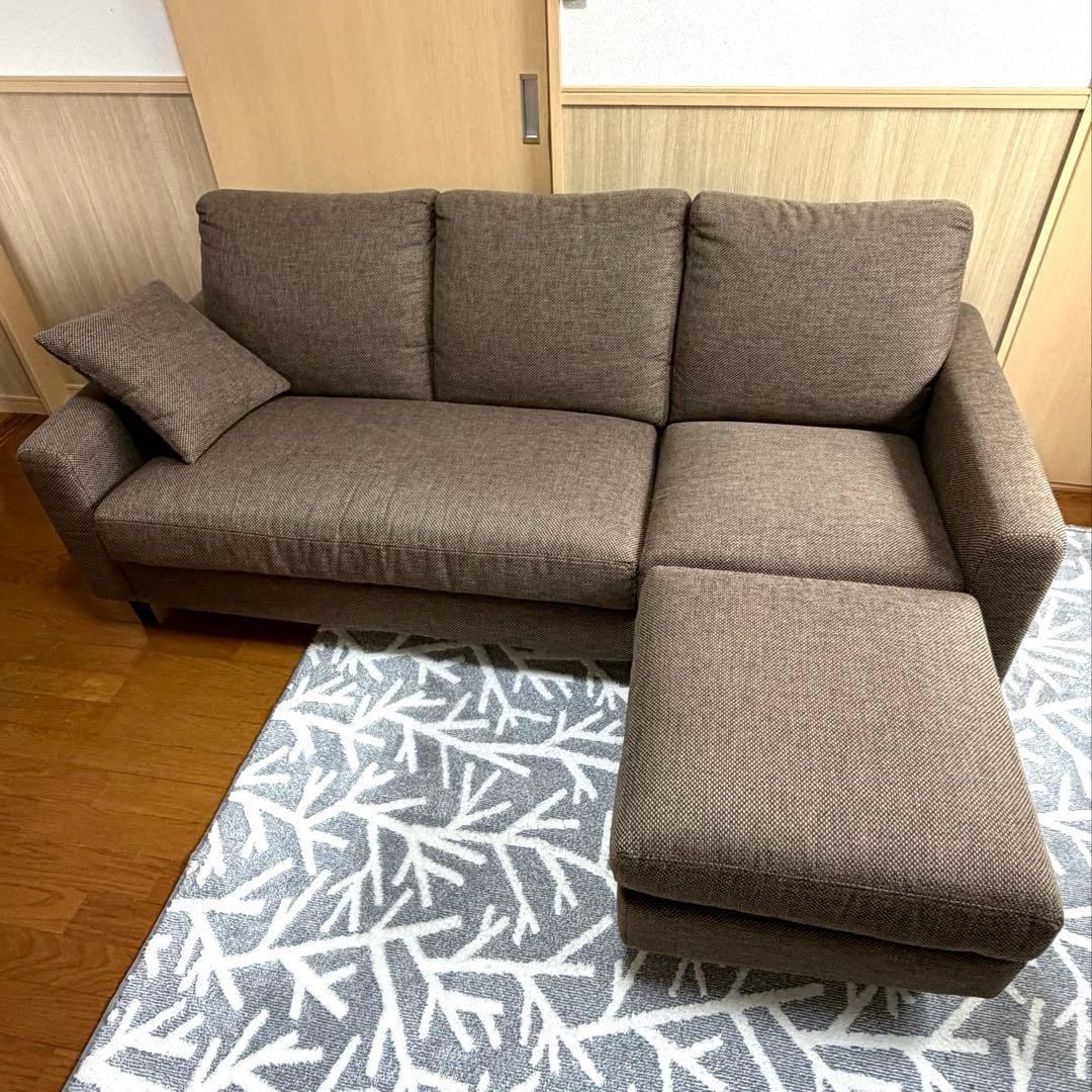 美品 ニトリ N シールド カウチソファ 3人掛け ブラウン ファブリック