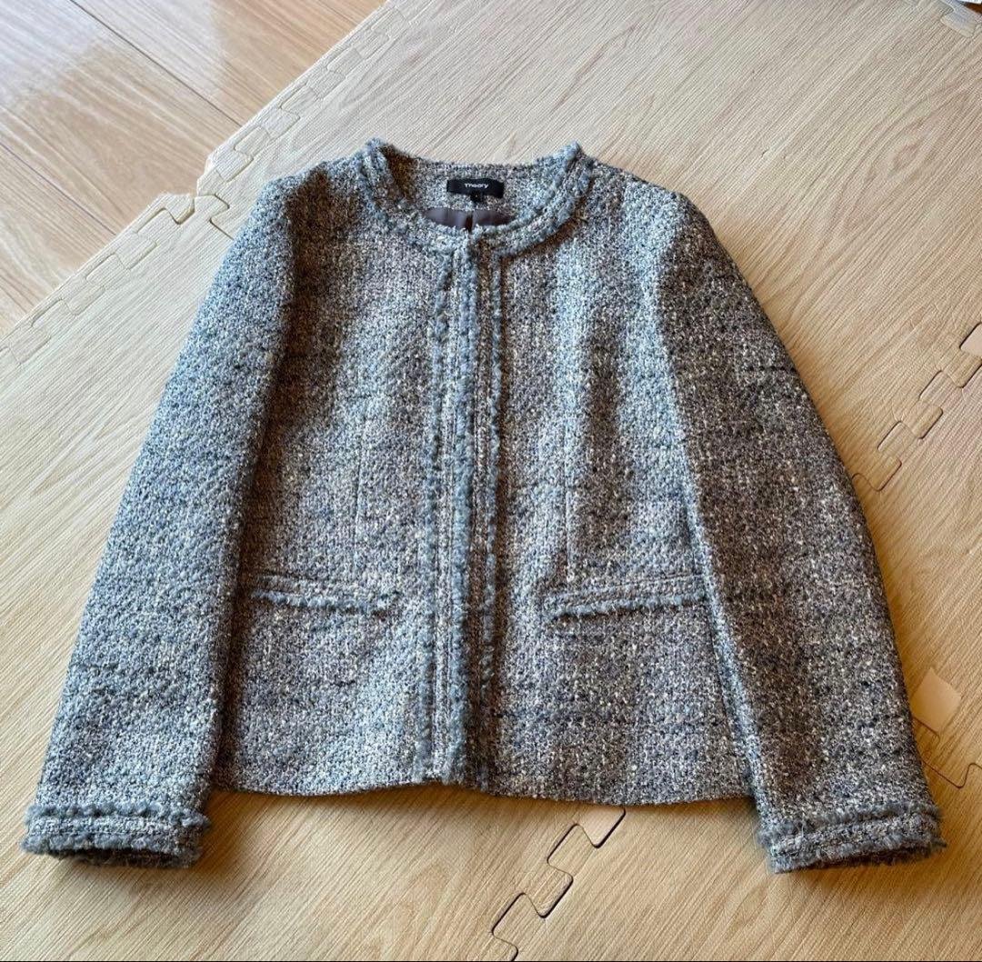 セオリー theory ノーカラー ツイードジャケット