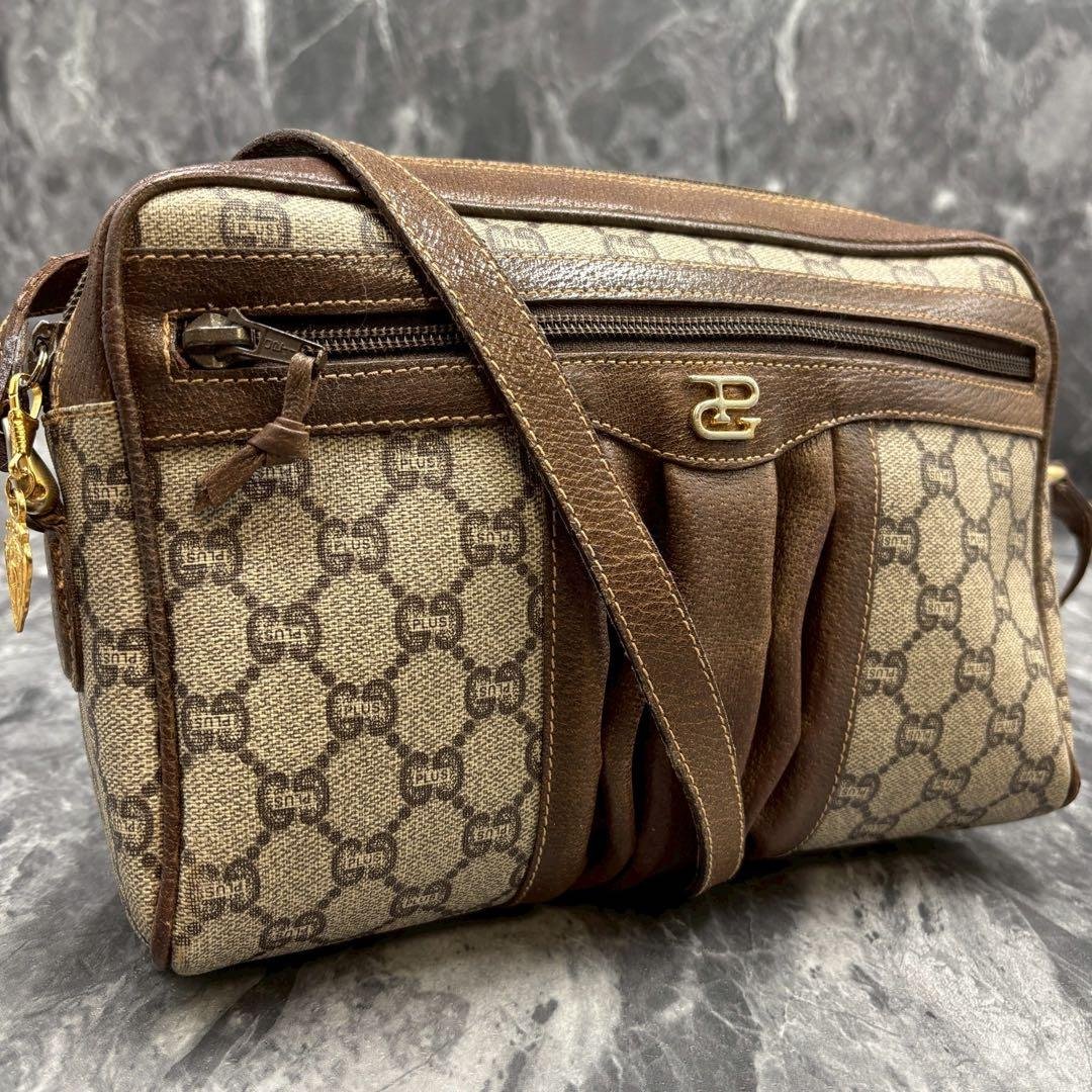✨美品✨GUCCI GG ショルダーバッグ ブラウン ベージュ 金具 レザー