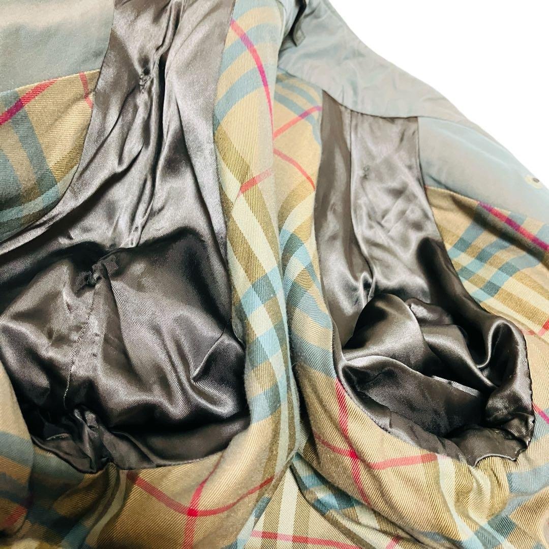 希少✨バーバリー 英国製 トレンチコート チェック ダブル　玉虫色　光沢