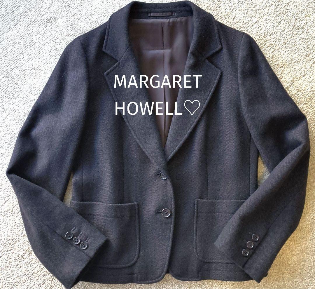 ​【美品】マーガレットハウエル ヘリンボーン ウールジャケット ブラウン M