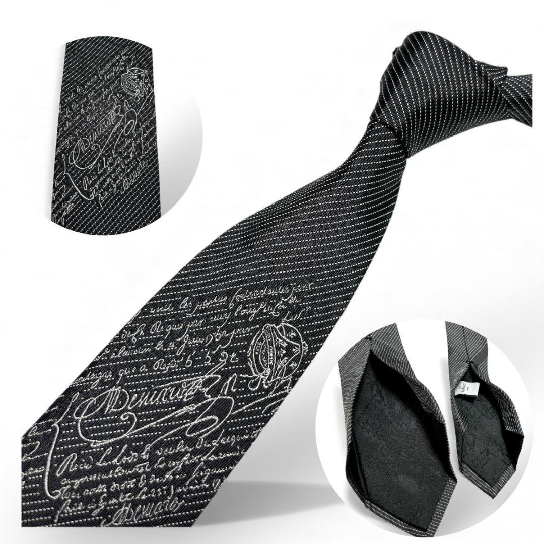 極美品　ベルルッティ ネクタイ カリグラフィ グレー系 高級シルク ナロータイ