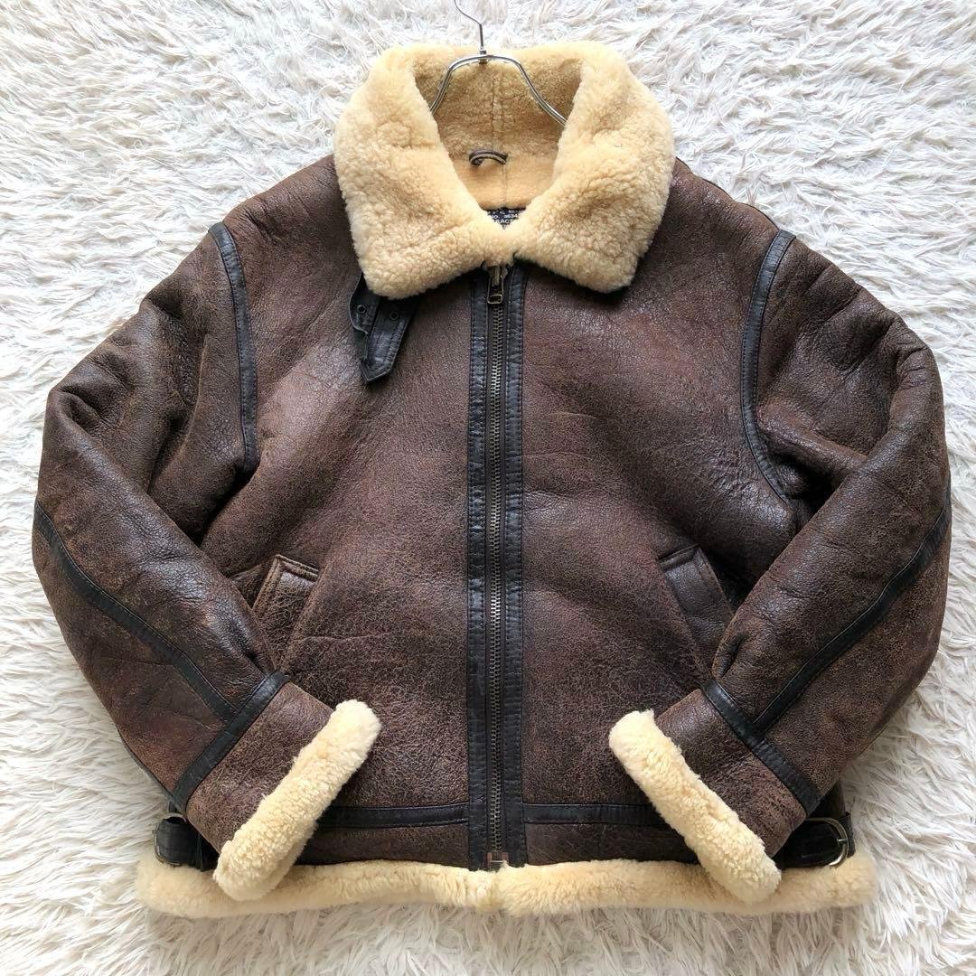 【希少L リアルムートン】フライトジャケット　茶　B-3 ボア　ヴィンテージ