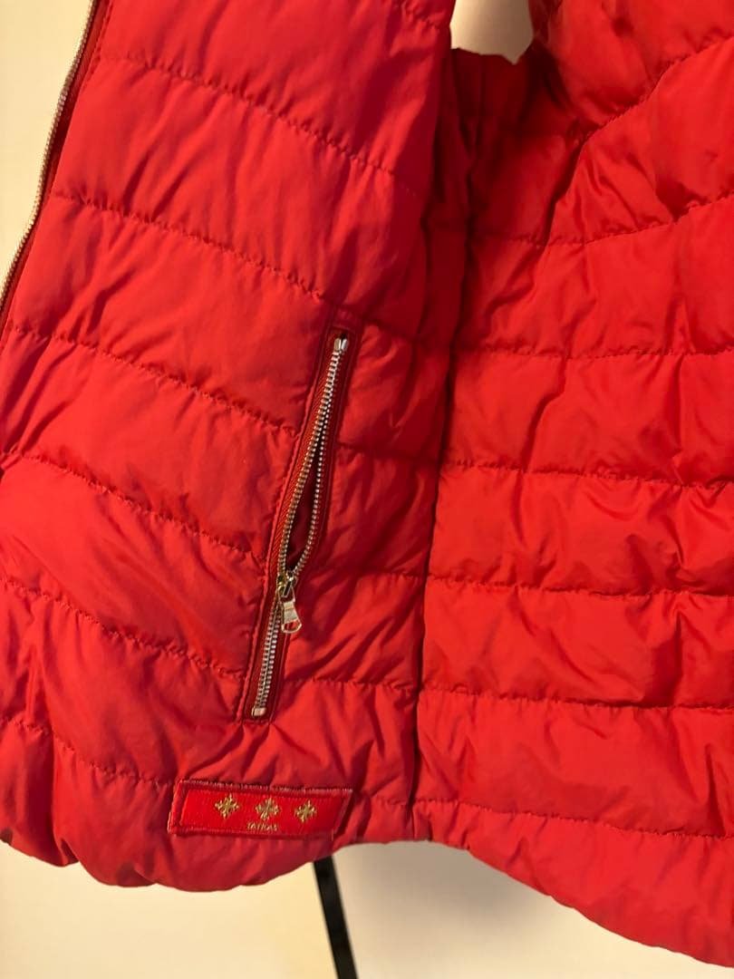 美品タトラスサイズ2リバーシブルリアルファーダウンベスト赤レッド冬