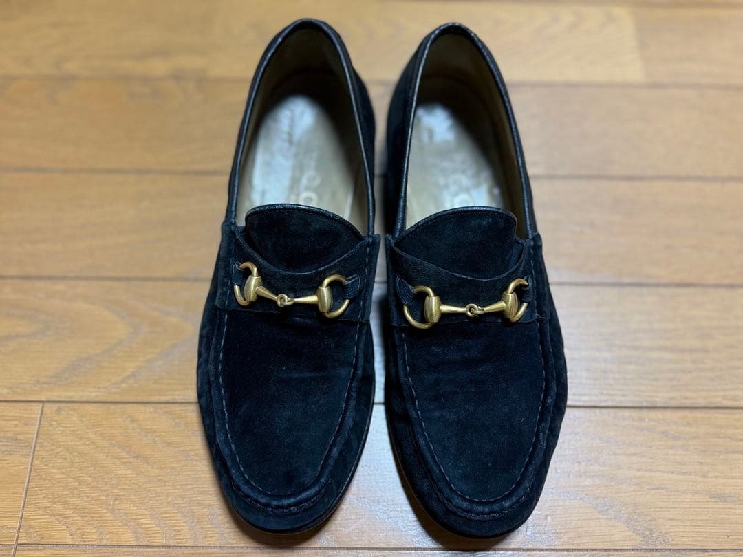 GUCCI ブラックスエード ホースビット ローファー 43E