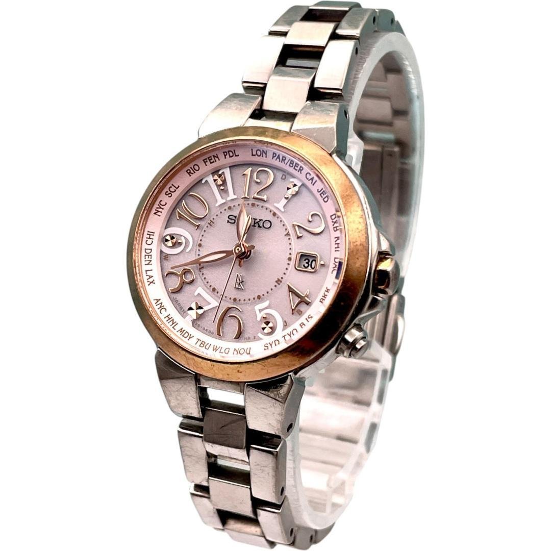 セイコー ルキア ソーラー レディース腕時計 ピンクゴールド×シルバー デイト