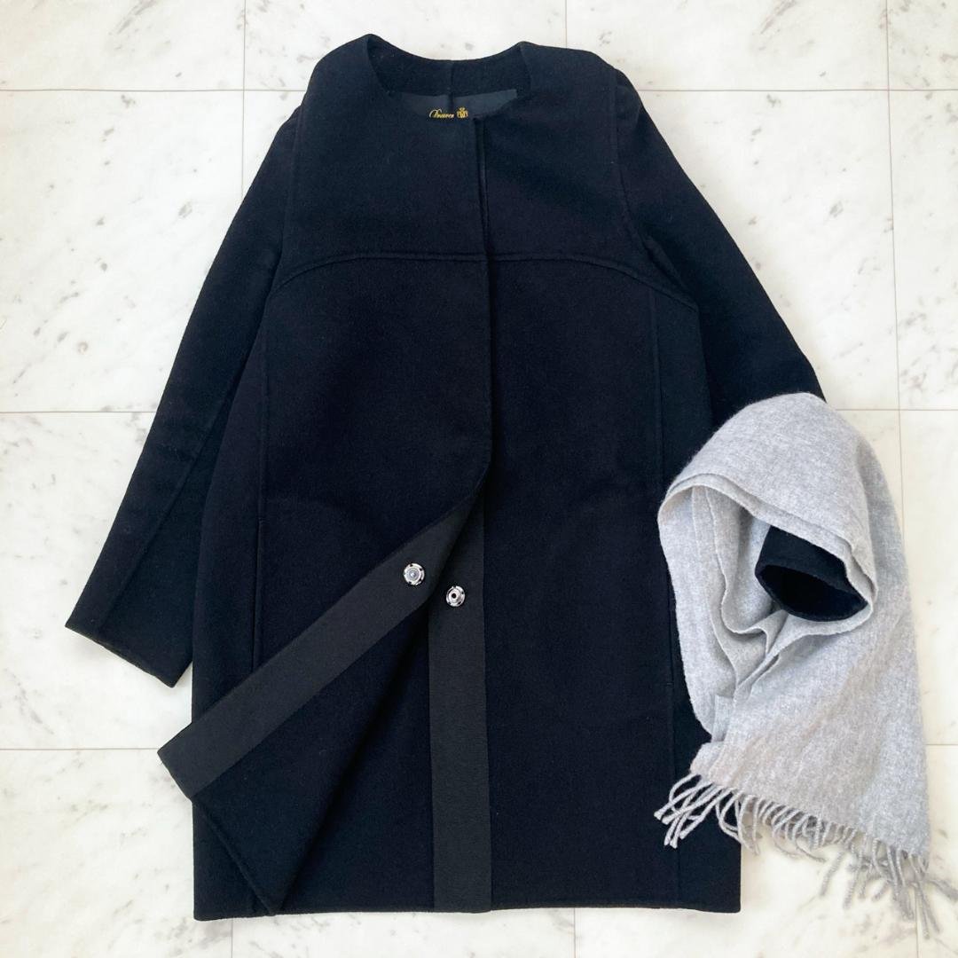 美品　ドゥロワー　カシミヤウール　ノーカラーコート　36　ブラック