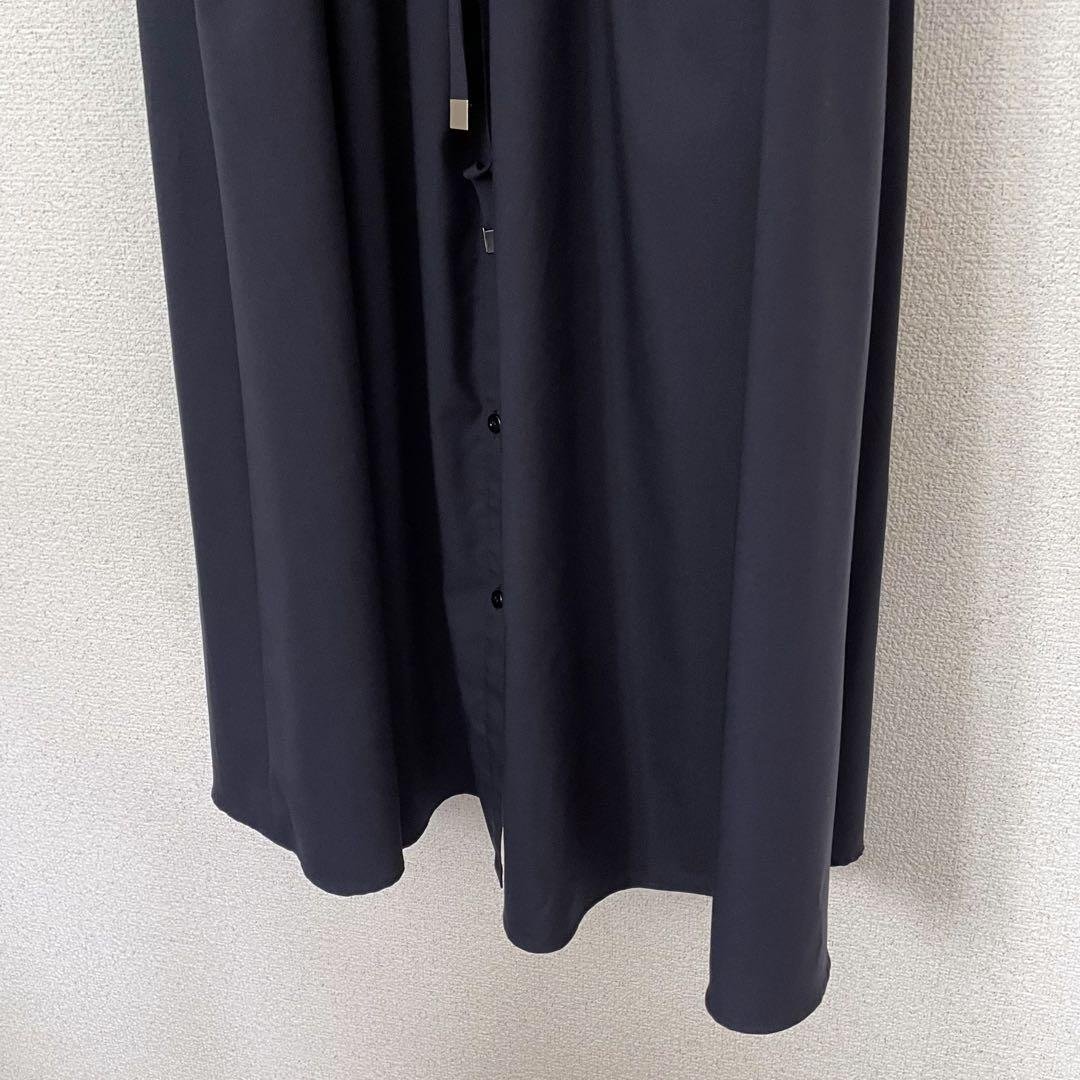 ANAYIアナイ ネイビーシャツワンピースウエストフロントリボン紐