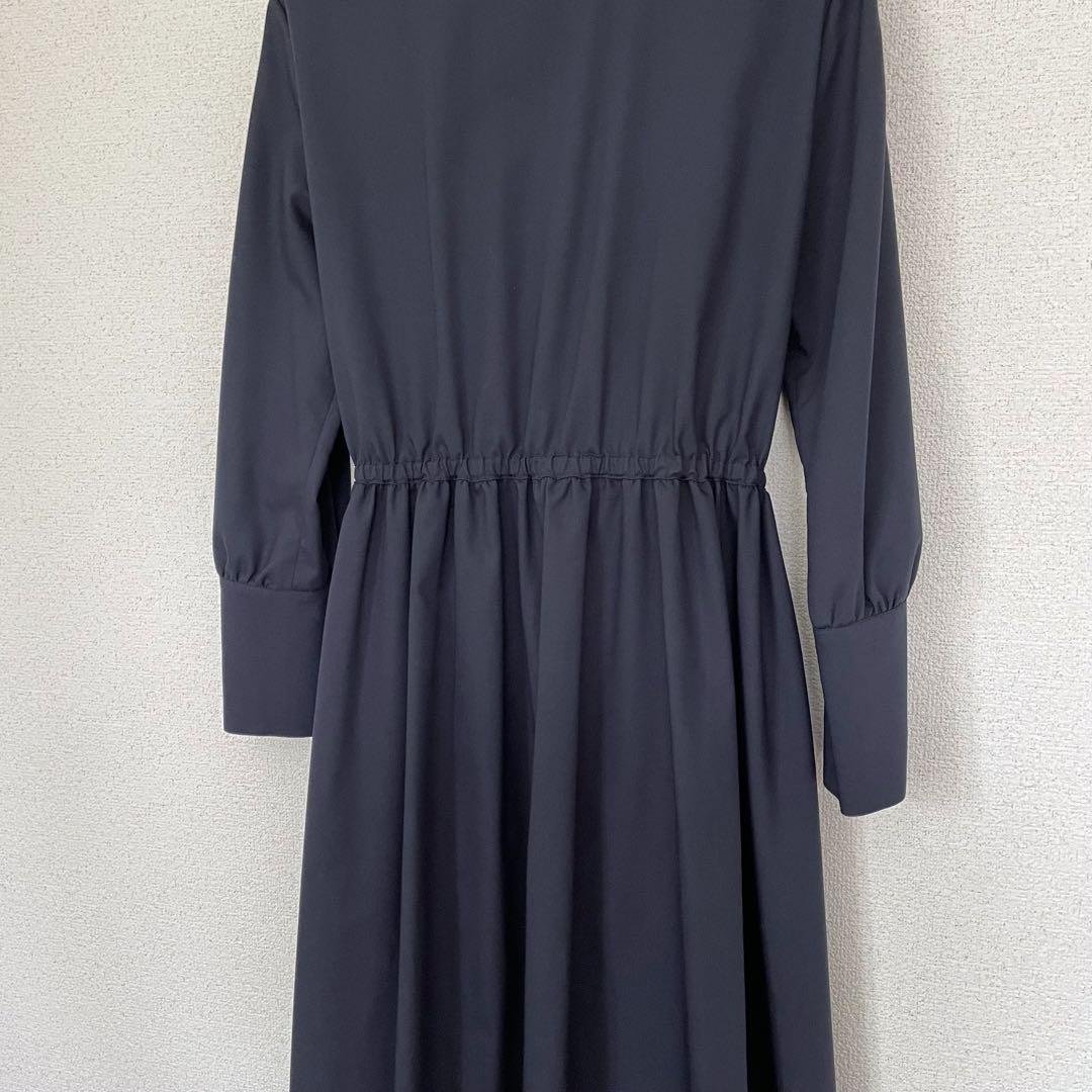 ANAYIアナイ ネイビーシャツワンピースウエストフロントリボン紐