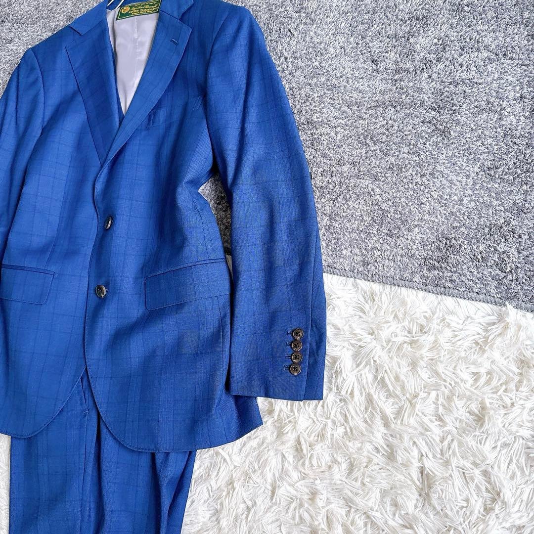 最高級　ロロピアーナ社製　3ピース　セットアップ　スーツ　チェック柄　ネイビー