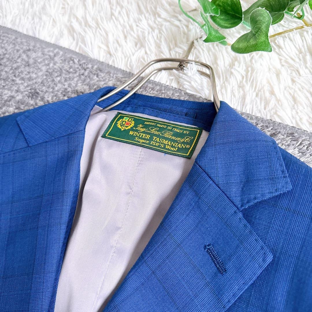 最高級　ロロピアーナ社製　3ピース　セットアップ　スーツ　チェック柄　ネイビー