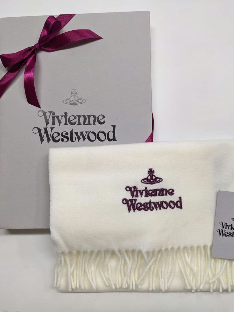 リボン付新品BOX/タグ付 ヴィヴィアンウエストウッドマフラーホワイト