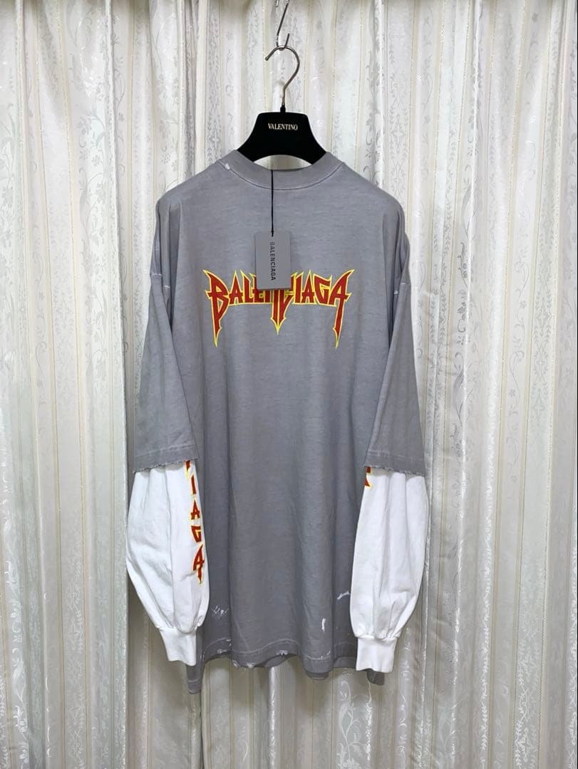 BALENCIAGA 22SS ダメージ加工 メタル ロングスリーブTシャツ