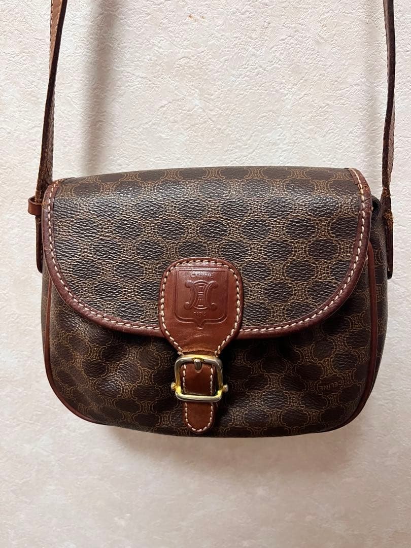 お*ん様 セリーヌ ショルダーバッグ マカダム PVCキャンバス カーフ ブラウ