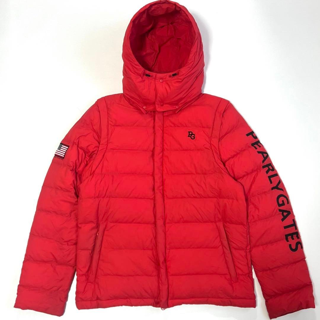 Pearly gates パーリーゲイツ　ダウンジャケット　メンズ　ロゴ　赤　L