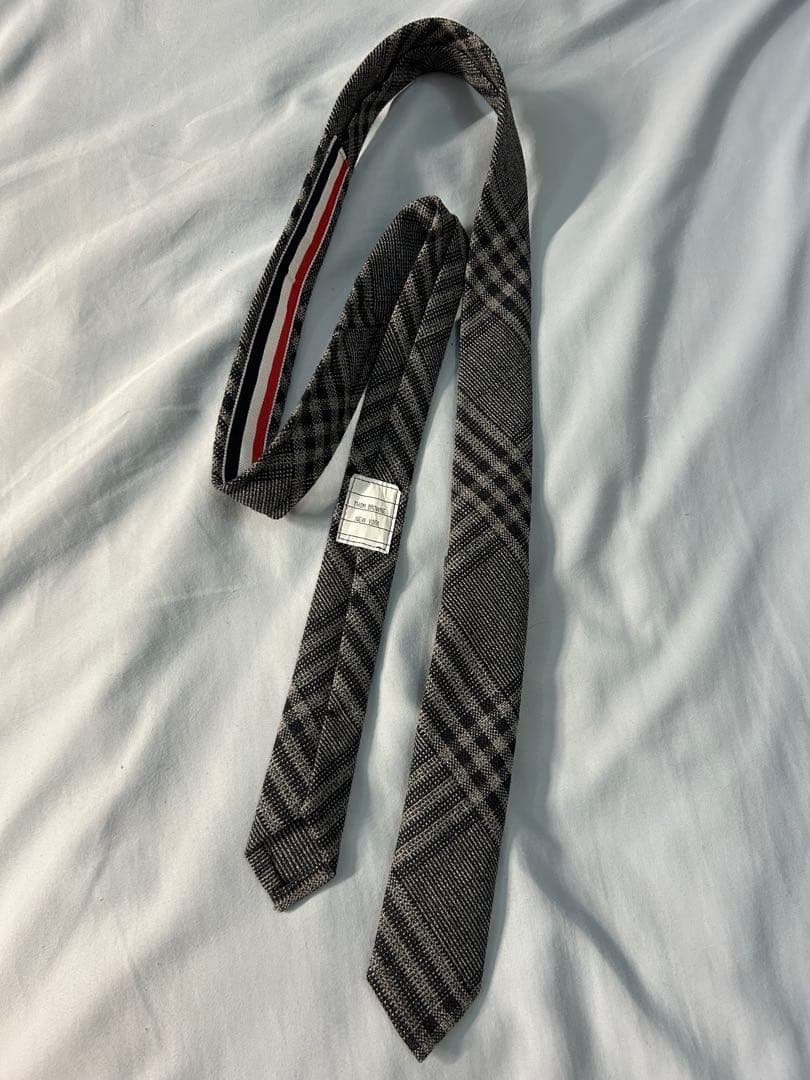 THOM BROWNE チェック柄スリムタイ ダークグレー