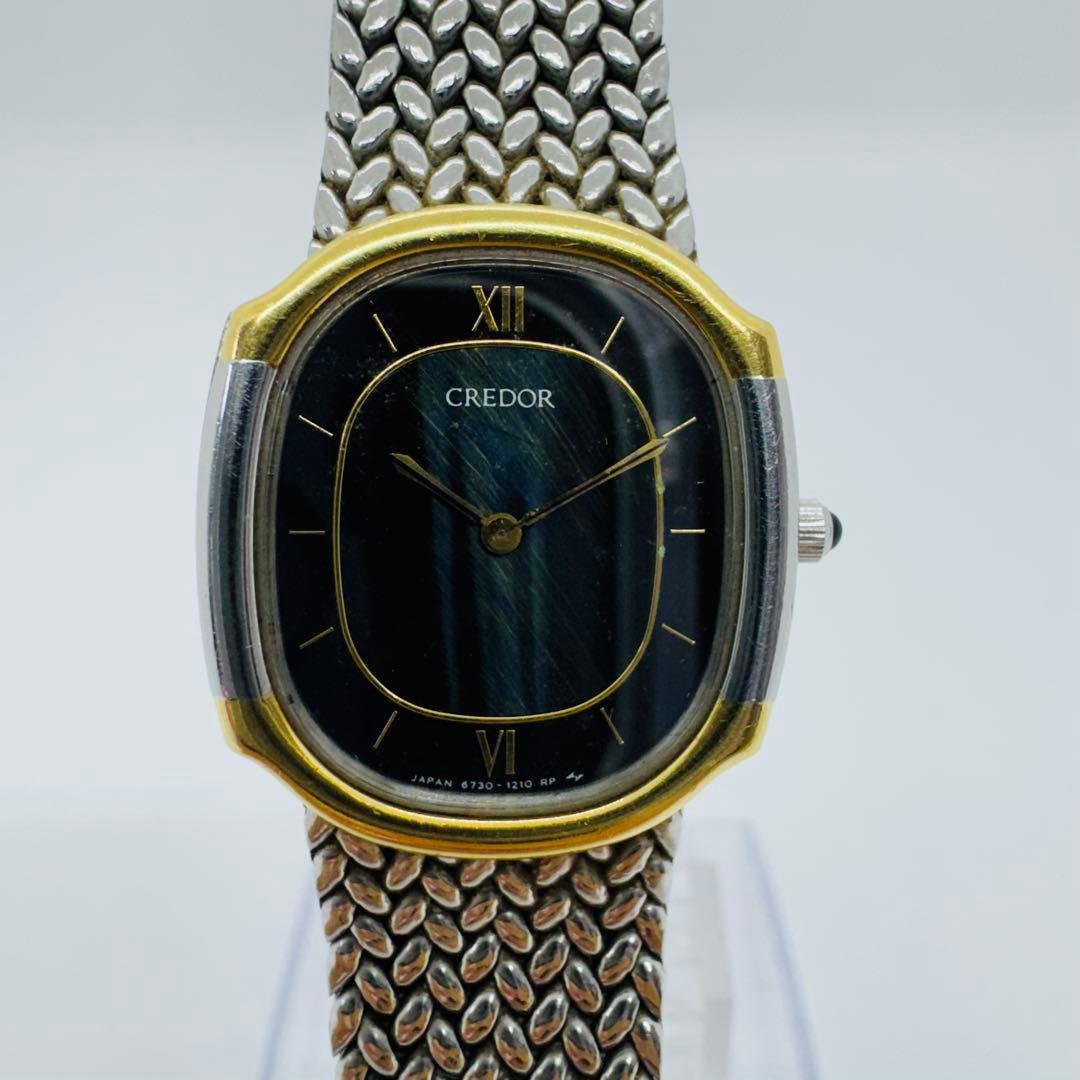 ✨SEIKO✨CREDOR✨6730-5860✨金/黒文字盤✨クオーツ✨腕時計✨