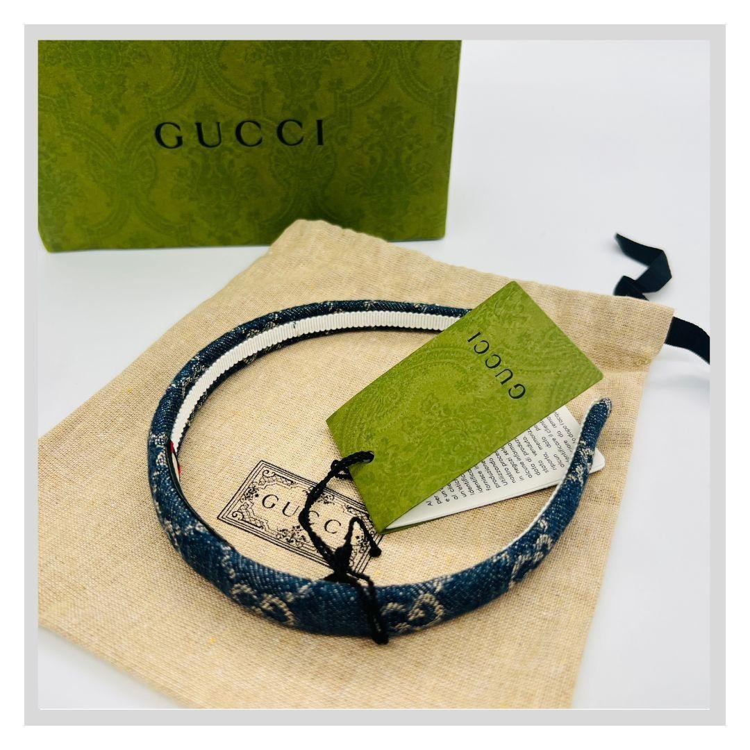 グッチ GGキャンバス　652835 カチューシャ ブルー系 デニム