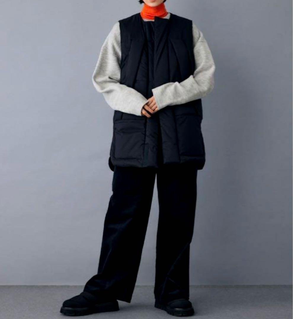 ☆美品今季 nagonstans ナゴンスタンス ノーカラー ダウン ベスト 黒