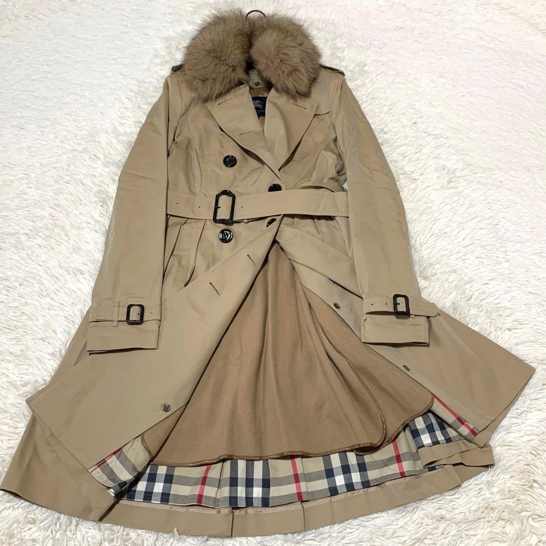 美品　バーバリーロンドン　トレンチ　プリーツ　フォックス　ハニーベージュ　L