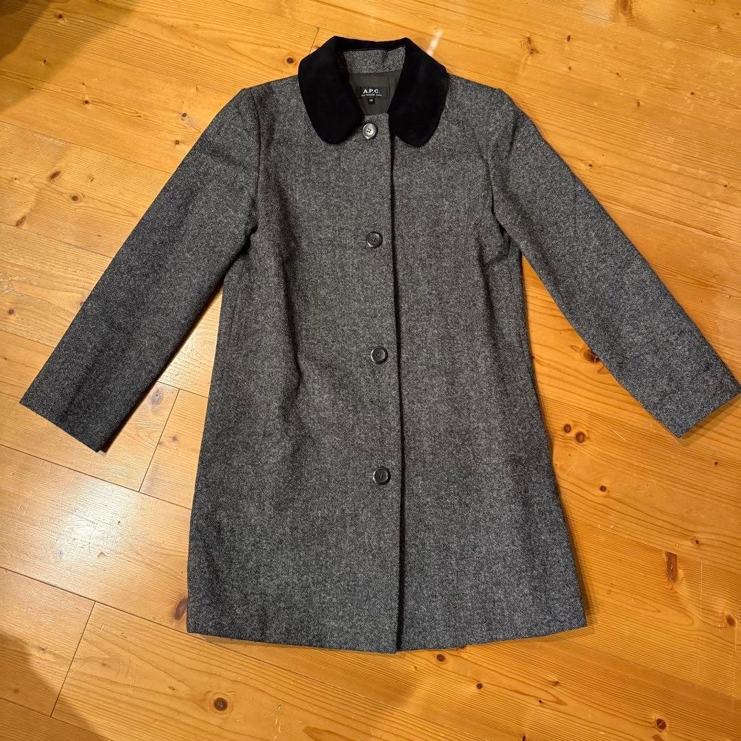 A.P.C 高級英国MOON生地　ベロア丸首ウールツイードコート　38サイズ