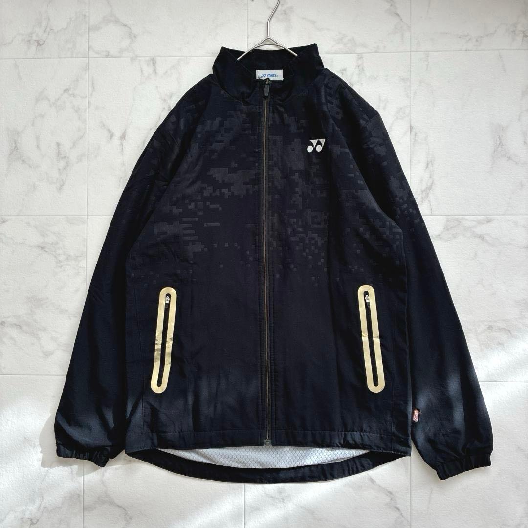 良品 ヨネックス テニス 裏地付きウィンドウウォーマージャケット L 黒×金