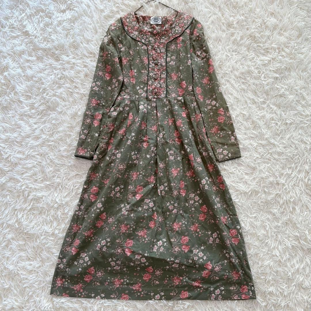 Laura Ashley 花柄ロングワンピース　ヴィンテージ　グリーン