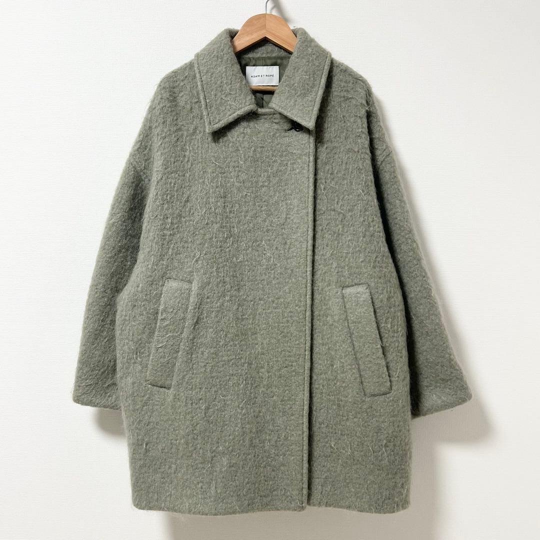 アダムエロペ　モヘヤシャギーミドルコート　ライトカーキ