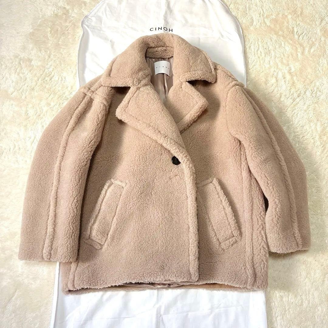 未使用に近い CINOH 2024AW ボア ミドルコート ベージュ 36