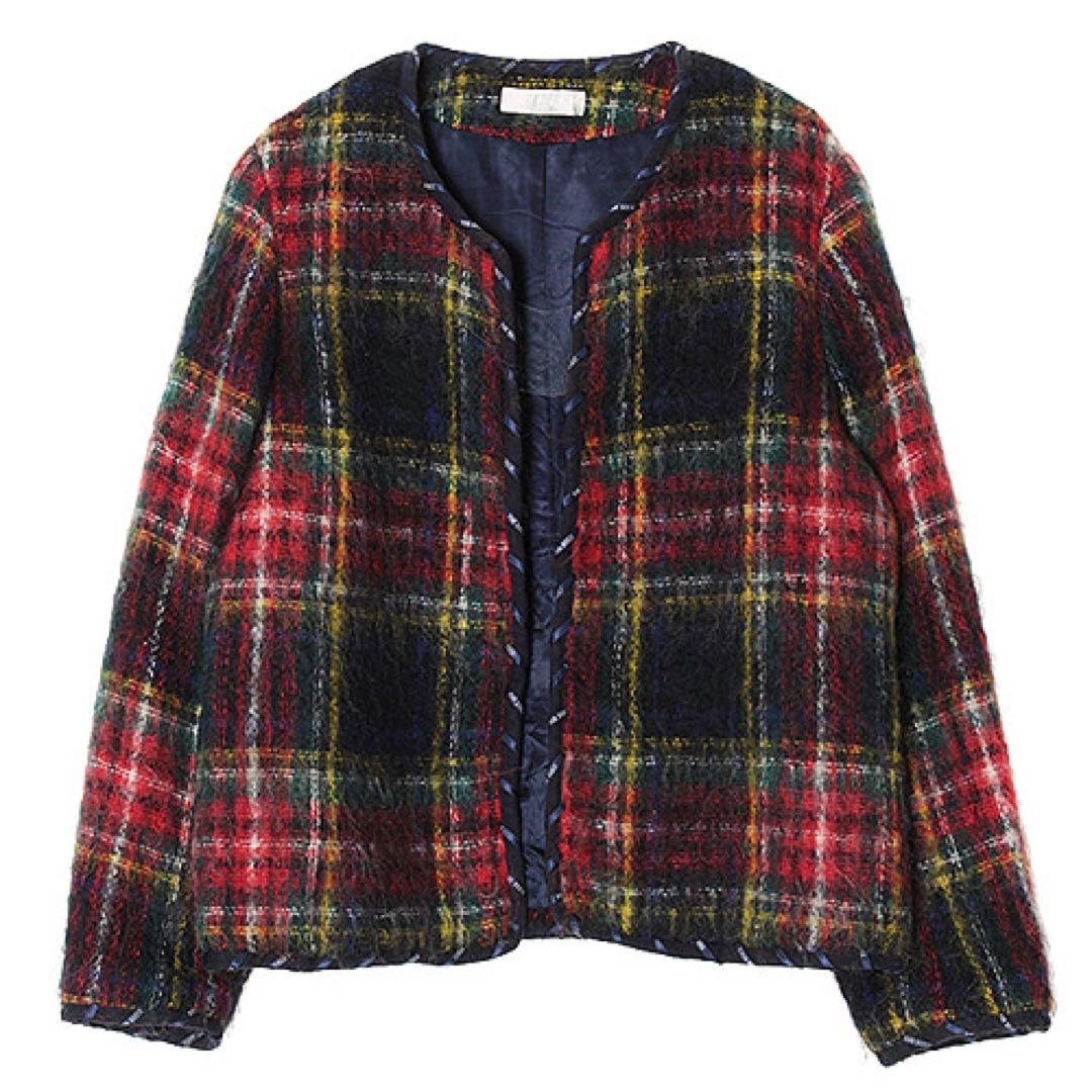 PINK HOUSE モヘアシャギーノーカラーチェックジャケット