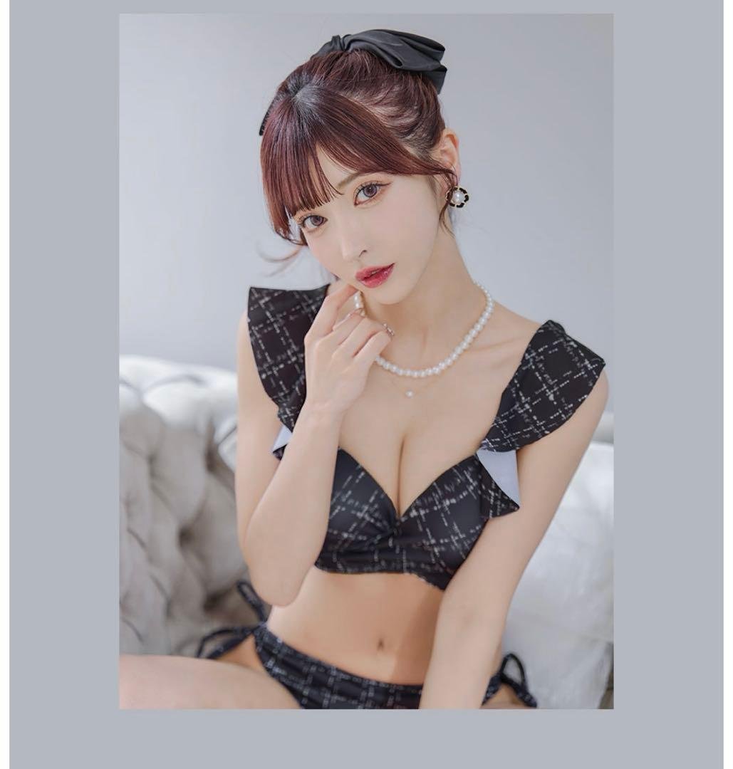 sugar ツイードプリント バッククロスリボン クロスビキニ 2点セット