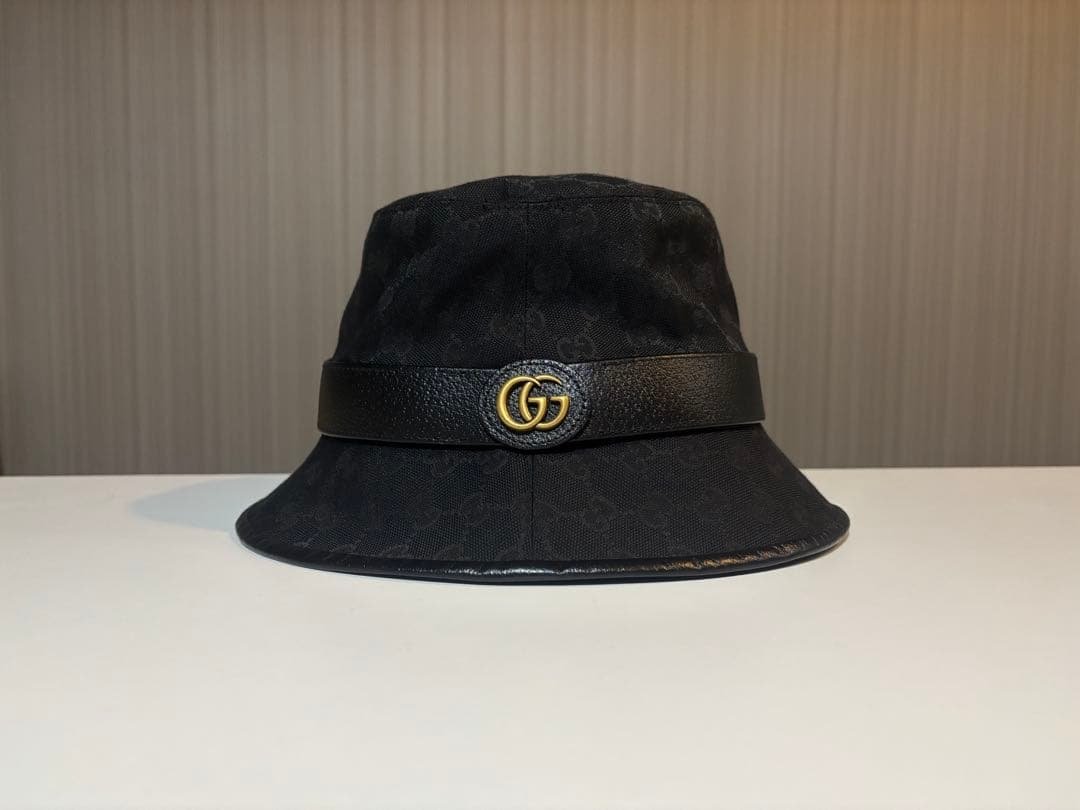 GUCCI バケットハット 黒 GGロゴ XL 60㎝