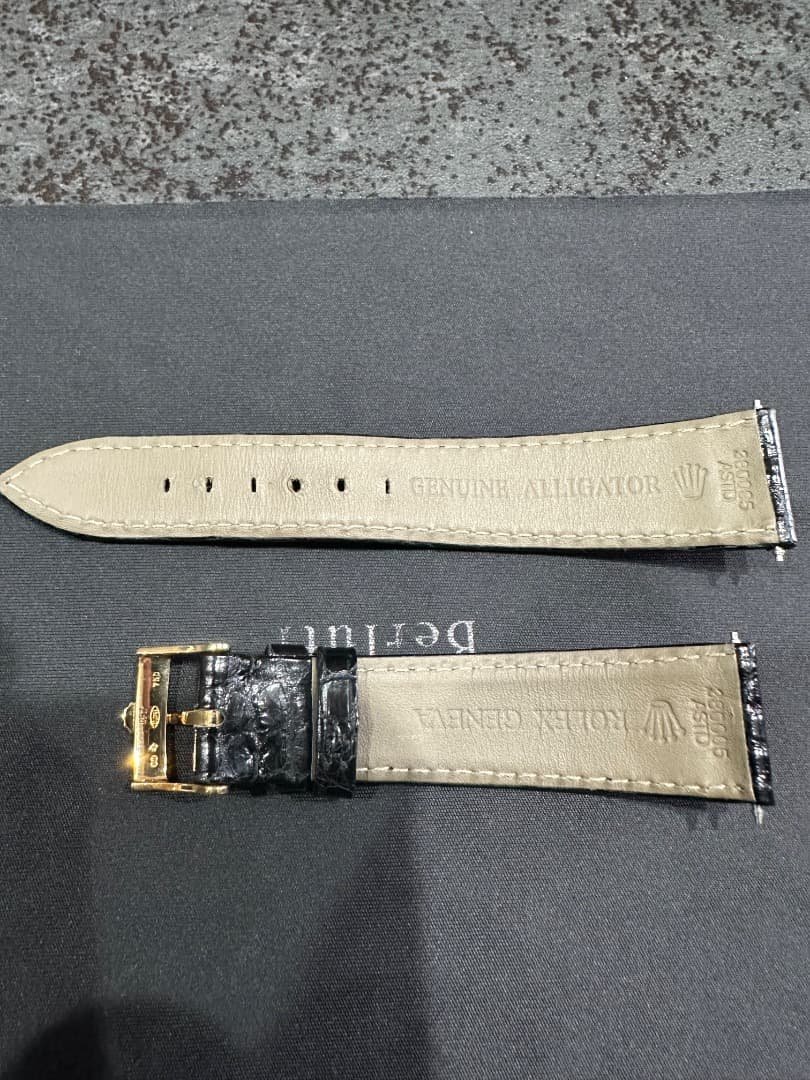 ロレックス クロコ黒レザー 時計バンド 18金無垢ゴールドバックル