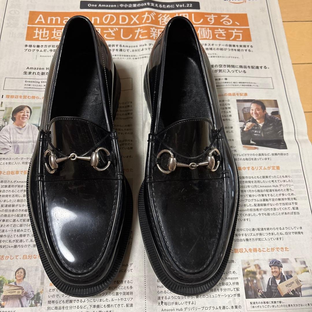 GUCCI レインシューズ　ラバー素材　ホースビット付きローファー　サイズ7