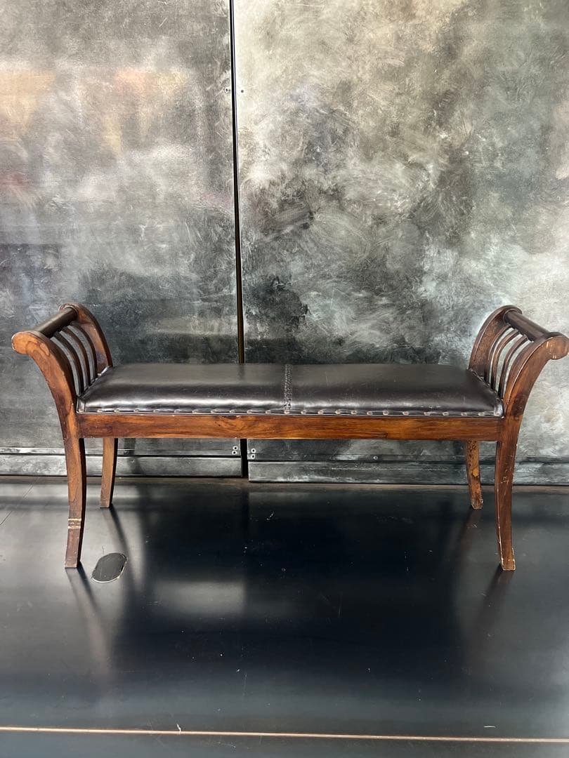 KRN　アンティーク　木製スラットバックスツール