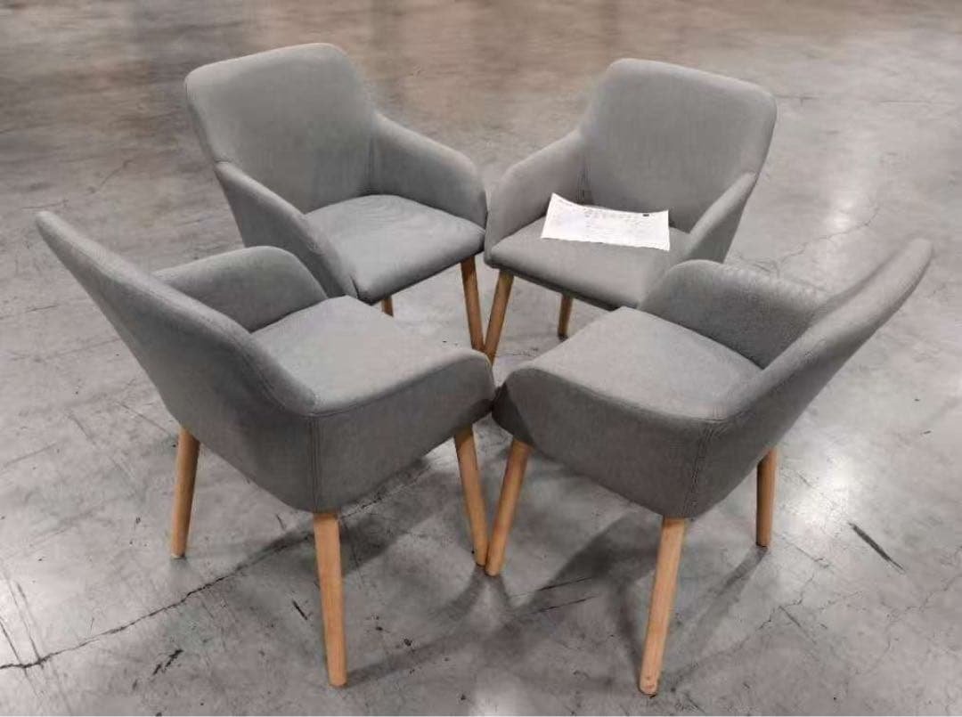 新品ダイニングチェア グレー4脚セット 布張り北欧風デザインファブリック製
