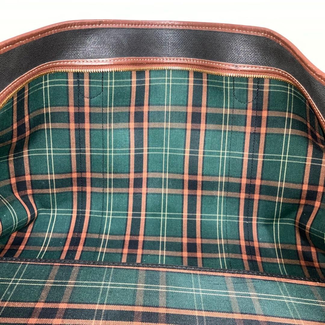 ダンヒル　ボストンバッグ　南京錠　鍵付き　PVC　レザー　ゴールド金具　チェック