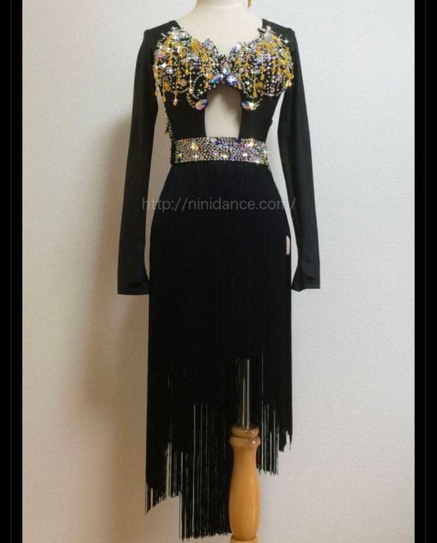 ラテンドレス　社交ダンス　フリンジ　ブラック